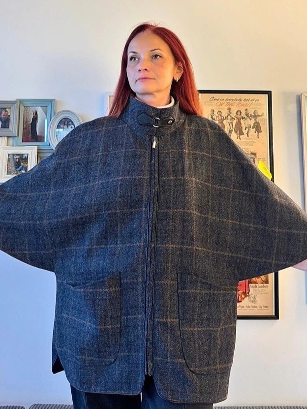 Mucros Weavers Plaid Wool Cape in Blue & Brown